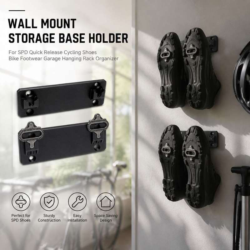 Cycling Gear Wall Storage - ฐานติดผนังโรงรถสำหรับแขวนรองเท้าปั่นจักรยานแบบปลดเร็ว SPD อุปกรณ์เสริมสำหรับจัดเก็บรองเท้าปั่นจักรยาน