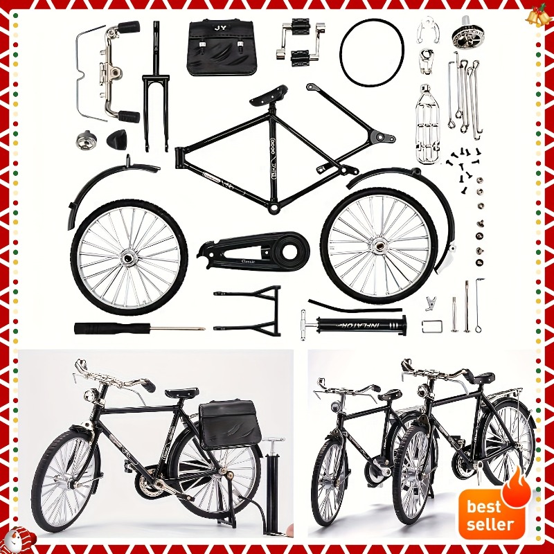 Vintage Cycling Gear - ชุดโมเดลจักรยานจำลองสไตล์วินเทจพร้อมปั๊มลมขนาดเล็กและกระเป๋าเดินทาง ของตกแต่งตั้งโต๊ะสไตล์เรโทรสุดคลาสสิก ของขวัญพรีเมียม
