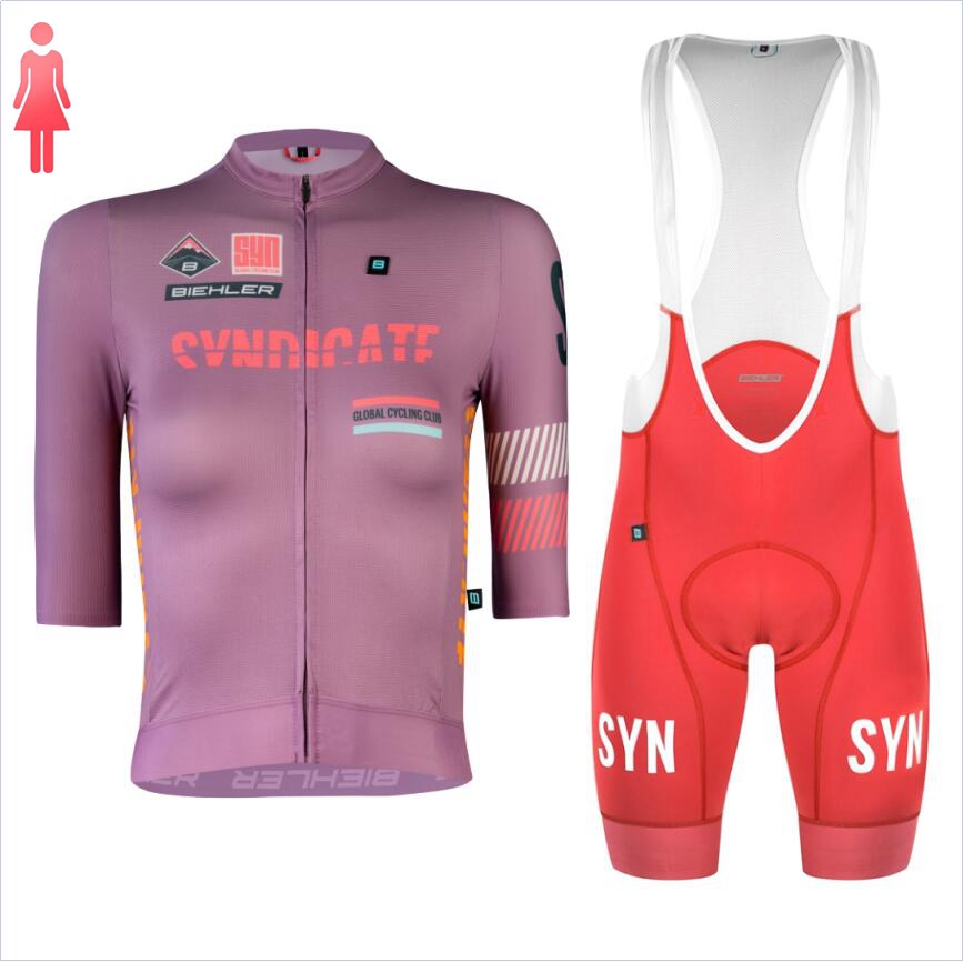 Cycling Gear Women Sale - Syn เสื้อเจอร์ซีย์แขนสั้นสีม่วงและชุดแข่งจักรยานของผู้หญิงชุดแข่งกางเกงขาสั้นรัดรูปเสื้อแข่งจักรยานฤดูร้อน