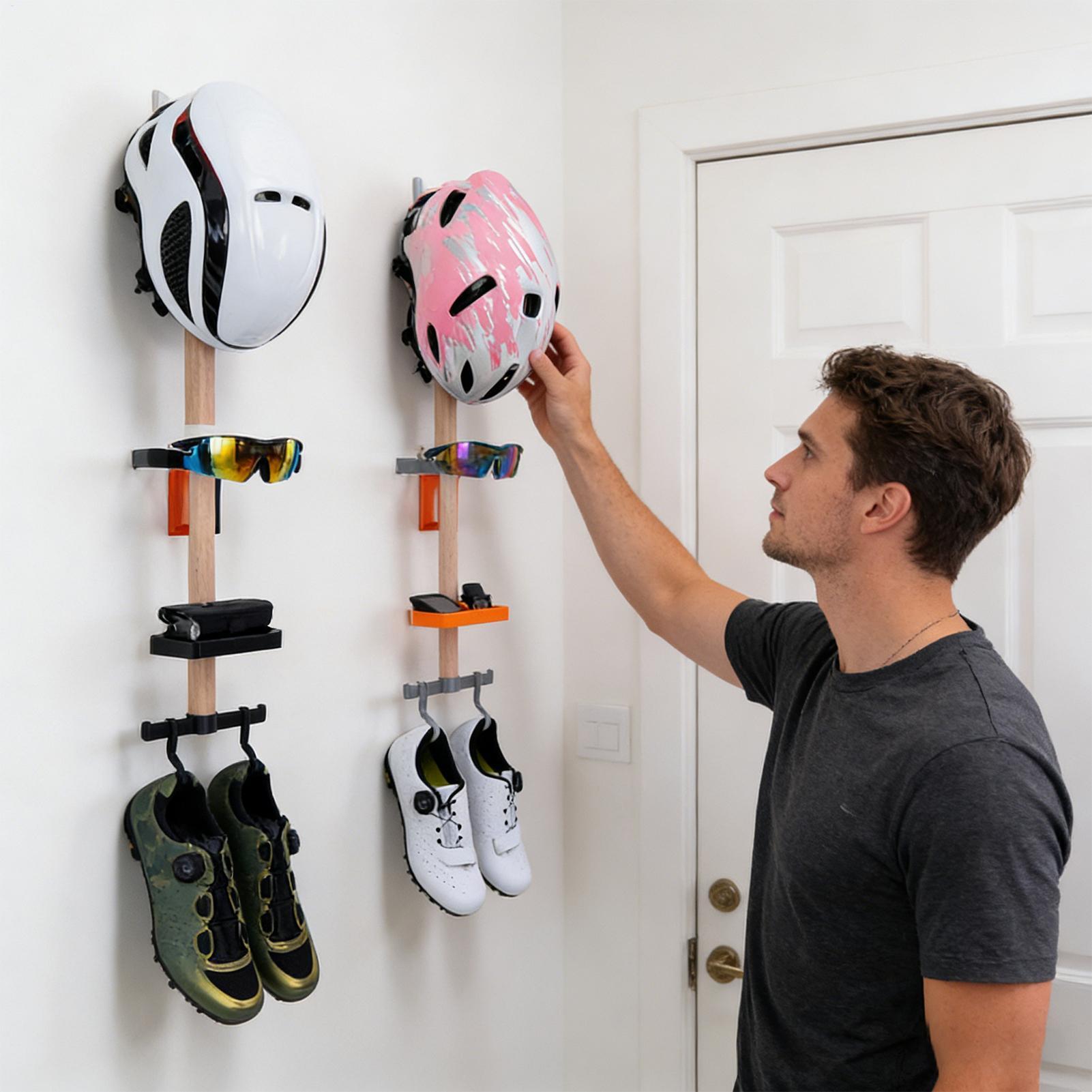 Cycling Gear Wall Storage - ที่แขวนอุปกรณ์จักรยานแบบติดผนัง, ที่เก็บอุปกรณ์เสริมจักรยาน, หมวกกันน็อค, แว่นตา, ทำความสะอาดบ้าน โรงรถ
