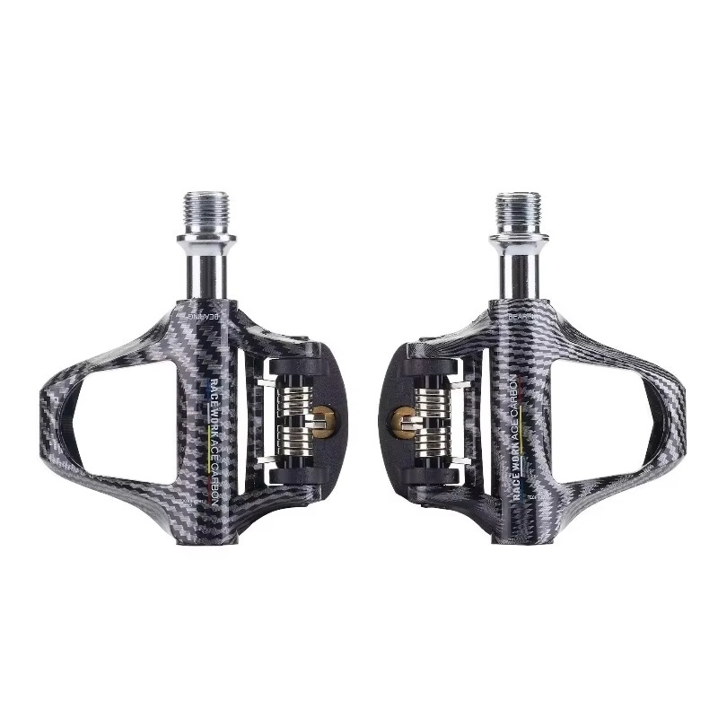 Cycling Gears - แป้นเหยียบคาร์บอนไฟเบอร์น้ำหนักเบา พร้อมตัวล็อค ใช้ได้กับจักรยานเสือหมอบและอุปกรณ์สำหรับจักรยานเสือภูเขาและการปั่นจักรยาน